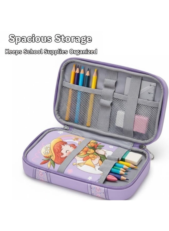 لوكاداه مقلمة أطفال مع آلة حاسبة - علبة أقلام بنفسجية لطيفة برسومات كرتونية للعودة إلى المدرسة، حقيبة أقلام بسحاب ذات سعة كبيرة، منظم أدوات مكتبية خفيف الوزن ومتين لطلاب رياض الأطفال - Image 3